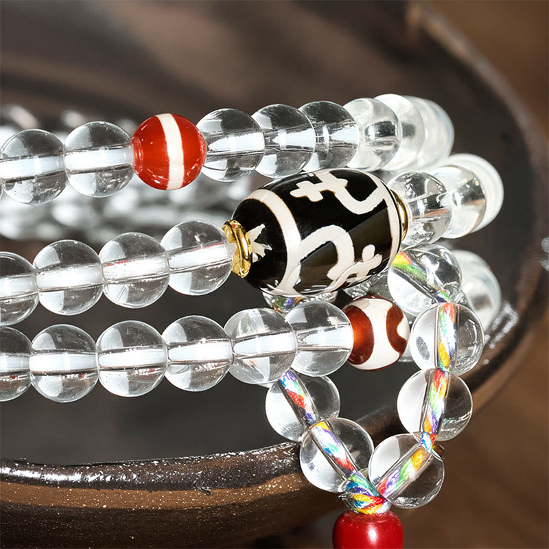 Buddha Stones 108 perline Liuli Crystal Dzi Bead Agata Blessing Nappa Mala - image 5