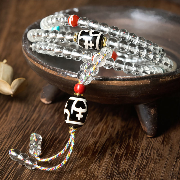 Buddha Stones 108 perline Liuli Crystal Dzi Bead Agata Blessing Nappa Mala - image 2