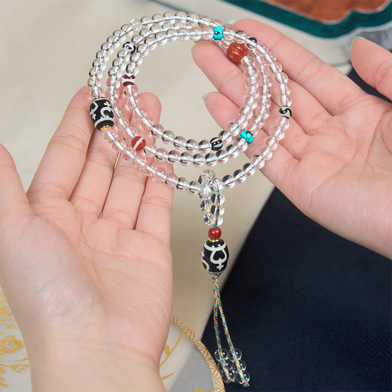 Buddha Stones 108 perline Liuli Crystal Dzi Bead Agata Blessing Nappa Mala - image 3