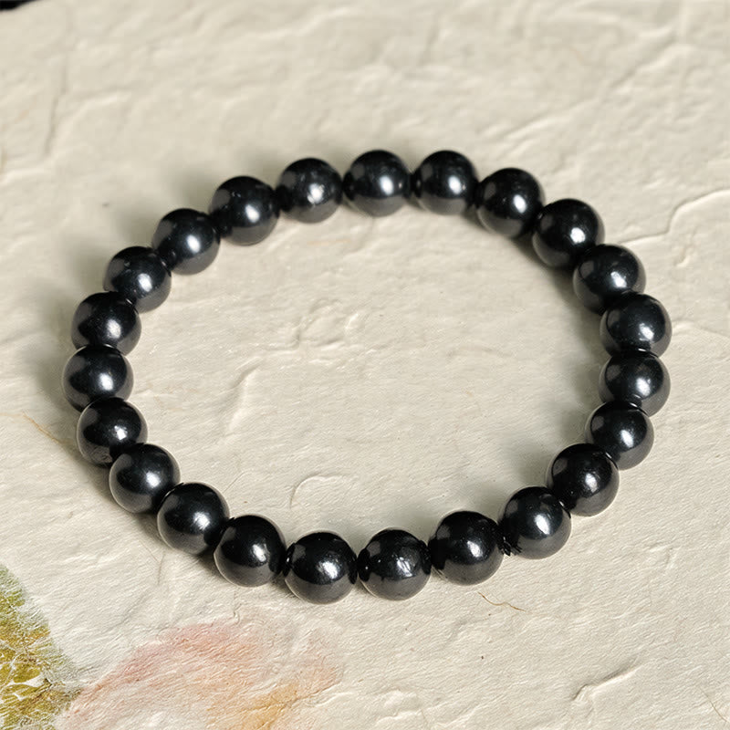 Braccialetto di perline con forza interiore in pietra di shungite autentica e rotonda Buddha Stones - 8 mm - image 7