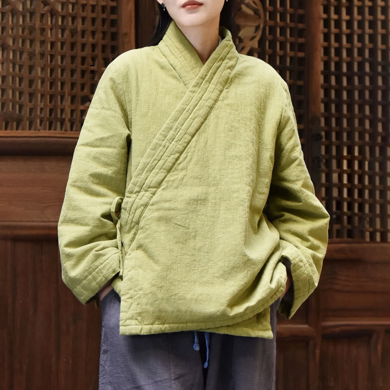 Giacca da donna in cotone spesso con collo obliquo e maniche lunghe, tinta unita, motivo Buddha Stones  - GialloVerde - US8-10, UK/AU12-14, EU40-42 (2XL) - image 5