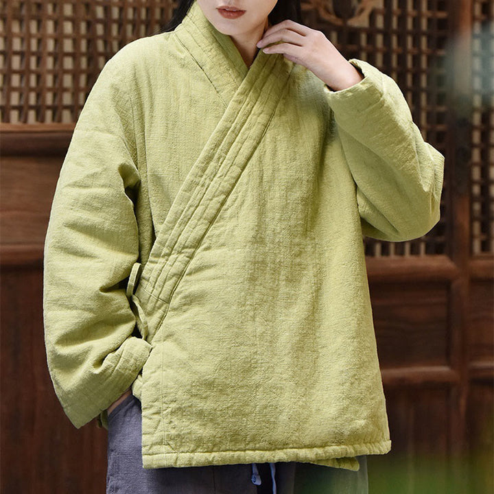 Giacca da donna in cotone spesso con collo obliquo e maniche lunghe, tinta unita, motivo Buddha Stones  - image 6