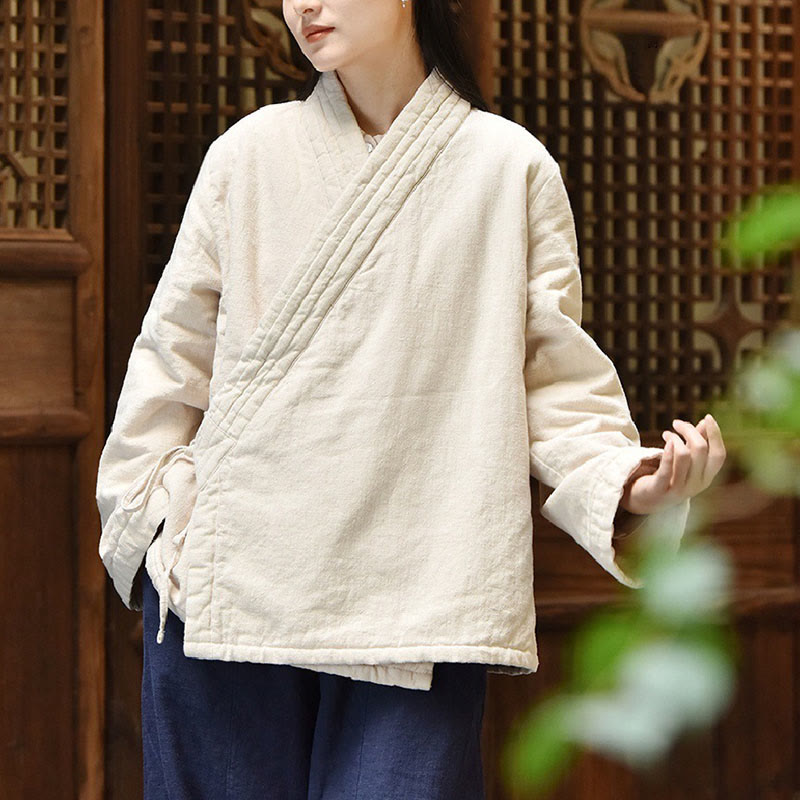 Giacca da donna in cotone spesso con collo obliquo e maniche lunghe, tinta unita, motivo Buddha Stones  - Nevicare - US8-10, UK/AU12-14, EU40-42 (2XL) - image 0