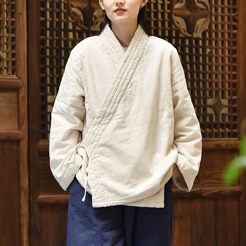 Giacca da donna in cotone spesso con collo obliquo e maniche lunghe, tinta unita, motivo Buddha Stones  - image 1