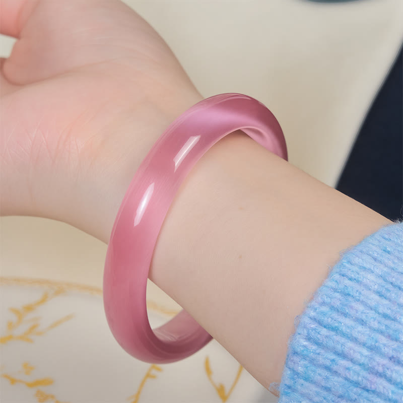 Bracciale rigido Buddha Stones pietra rosa occhio di gatto e ciondolo Peace Love - image 4