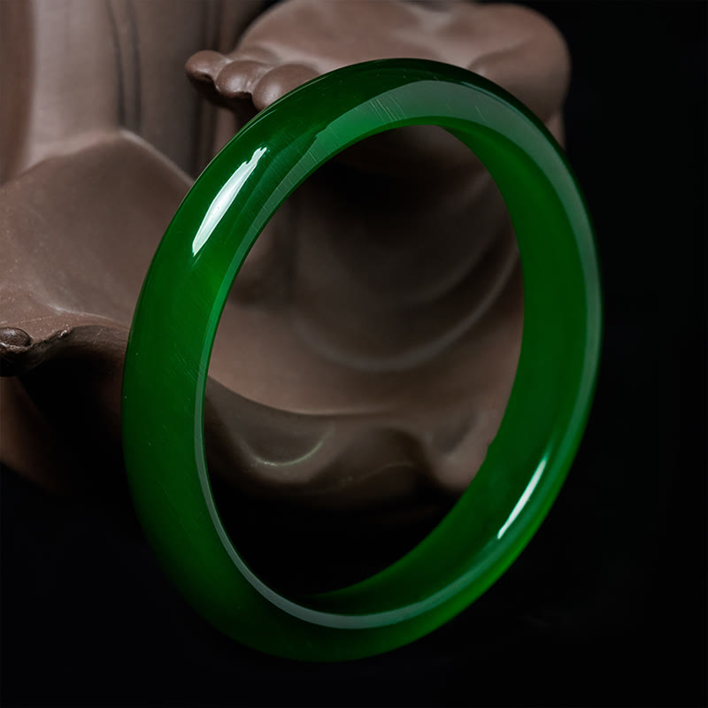 Bracciale rigido sottile con polsino in pietra verde occhio di gatto Buddha Stones, allevia lo stress e aumenta la ricchezza - image 1