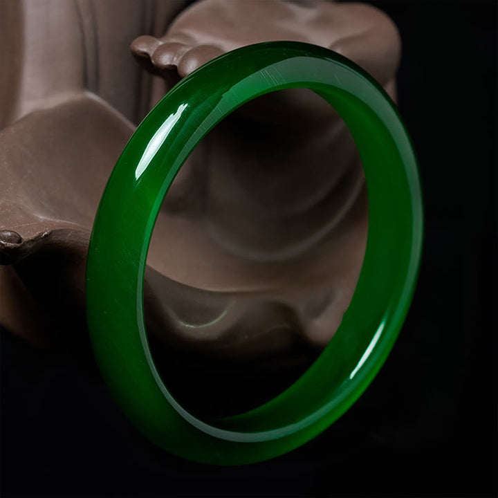 Bracciale rigido sottile con polsino in pietra verde occhio di gatto Buddha Stones, allevia lo stress e aumenta la ricchezza - image 1