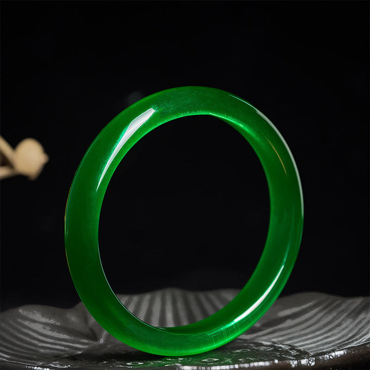 Bracciale rigido sottile con polsino in pietra verde occhio di gatto Buddha Stones, allevia lo stress e aumenta la ricchezza - image 3