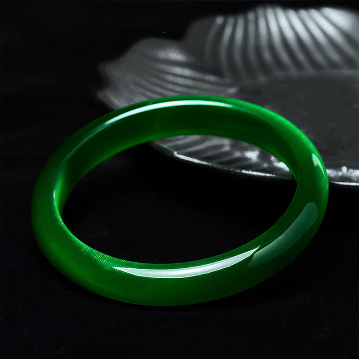 Bracciale rigido sottile con polsino in pietra verde occhio di gatto Buddha Stones, allevia lo stress e aumenta la ricchezza - image 2
