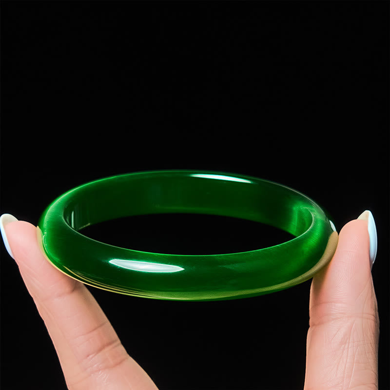 Bracciale rigido sottile con polsino in pietra verde occhio di gatto Buddha Stones, allevia lo stress e aumenta la ricchezza - Occhio di gatto verde (Fiducia ♥ Ricchezza) - 64 mm - image 0