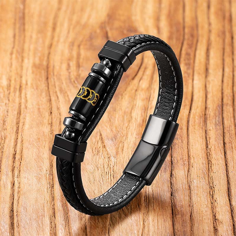 Bracciale di protezione dell'equilibrio in acciaio al titanio, pelle e onice nero con simbolo del drago , Buddha Stones Om Mani Padme Hum - Cinque monete di onice nero - 18-22 cm - image 6