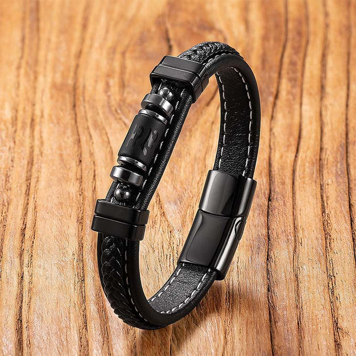 Bracciale di protezione dell'equilibrio in acciaio al titanio, pelle e onice nero con simbolo del drago , Buddha Stones Om Mani Padme Hum - Liuli nero opaco - 18-22 cm - image 10