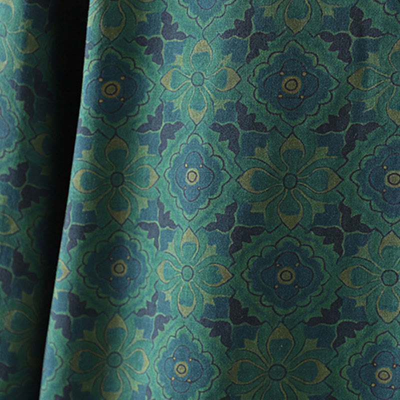 Abito midi a maniche lunghe con motivo floreale, colletto rialzato e bottoni a rana, motivo Buddha Stones - image 9