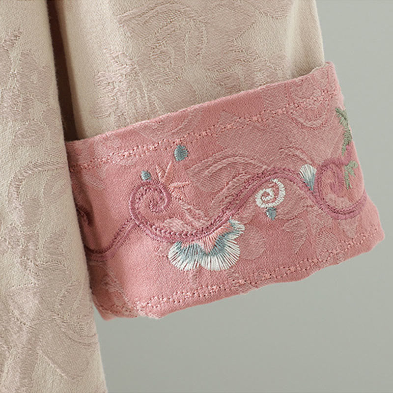 Abito midi a maniche lunghe con ricamo a motivo floreale, colletto rialzato, bottoni a rana , Buddha Stones - image 5