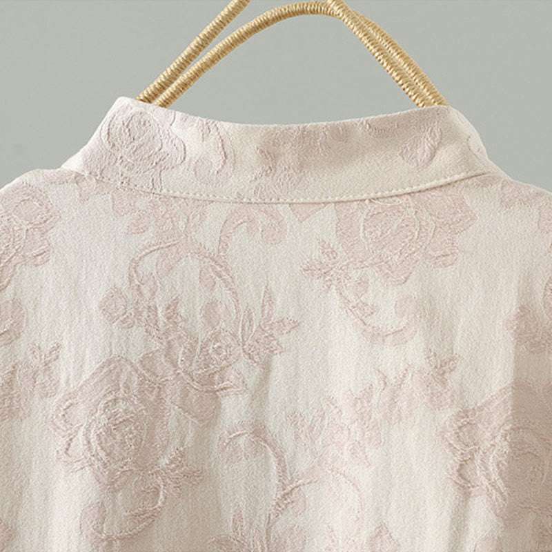 Abito midi a maniche lunghe con ricamo a motivo floreale, colletto rialzato, bottoni a rana , Buddha Stones - image 6