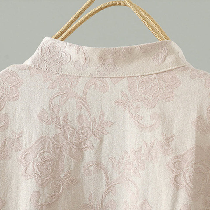 Abito midi a maniche lunghe con ricamo a motivo floreale, colletto rialzato, bottoni a rana , Buddha Stones - image 6