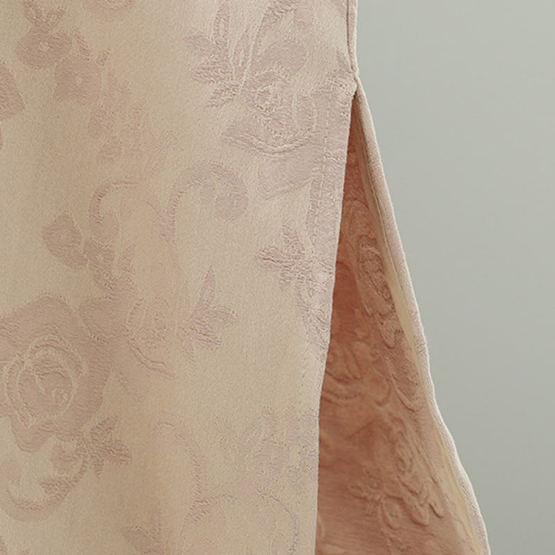 Abito midi a maniche lunghe con ricamo a motivo floreale, colletto rialzato, bottoni a rana , Buddha Stones - image 9