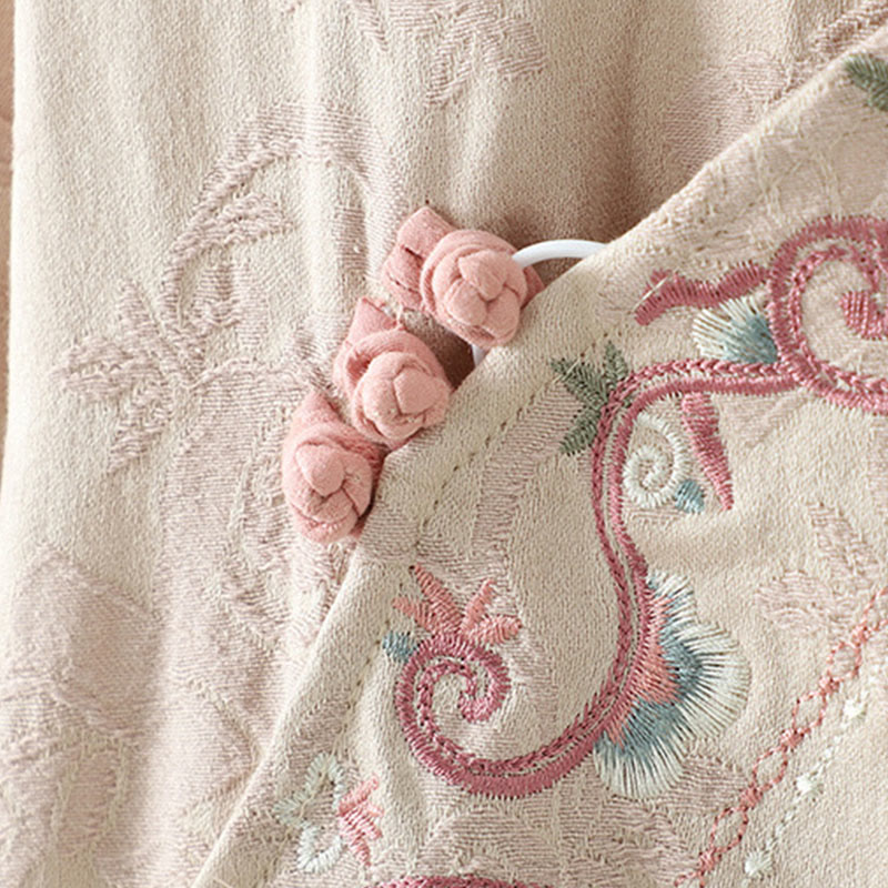 Abito midi a maniche lunghe con ricamo a motivo floreale, colletto rialzato, bottoni a rana , Buddha Stones - image 4