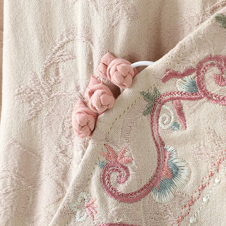 Abito midi a maniche lunghe con ricamo a motivo floreale, colletto rialzato, bottoni a rana , Buddha Stones - image 4