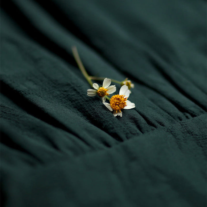 Abito midi in cotone con scollo a V, maniche lunghe, tasche e bottoni a Buddha Stones - image 6