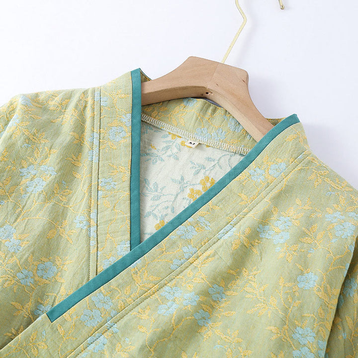 Set pigiama in cotone con maniche lunghe, pantaloni e camicia con scollo a V, motivo floreale colorato Buddha Stones, 2 pezzi, con tasche - image 1