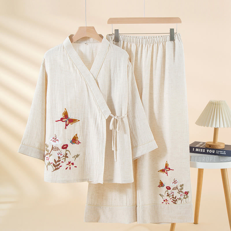 Set pigiama in cotone con scollo a V, manica lunga, pantaloni e tasche, motivo floreale colorato Buddha Stones, 2 pezzi - Nevicare - US6, UK/AU10, EU38 (XL) - image 0