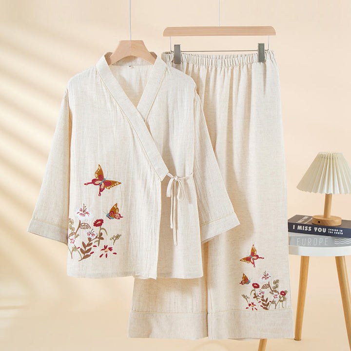 Set pigiama in cotone con scollo a V, manica lunga, pantaloni e tasche, motivo floreale colorato Buddha Stones, 2 pezzi - Nevicare - US6, UK/AU10, EU38 (XL) - image 0