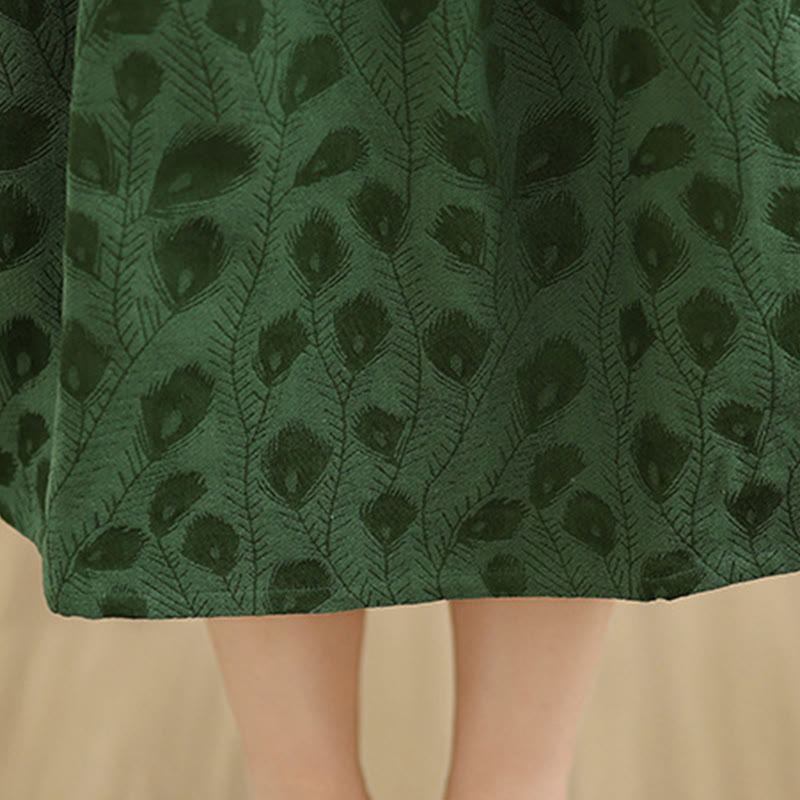 Abito midi in cotone con maniche lunghe, colletto rialzato e tasche, motivo a foglie Buddha Stones - image 7