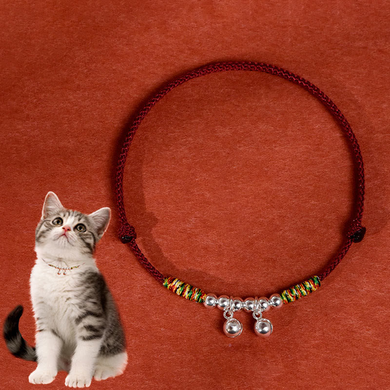 Collare per animali domestici regolabile con campanella in Buddha Stones , rosso e nero, per gatti e cani di piccola taglia - Corda rosso scuro - 50-65 cm - image 0