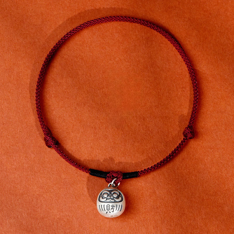 Buddha Stones in argento, ciondolo con carattere Fu, corda rossa, portafortuna regolabile, collare per animali domestici, gatti e cani di piccola taglia - Corda rosso scuro - Attrarre la fortuna - 50-65 cm - image 0