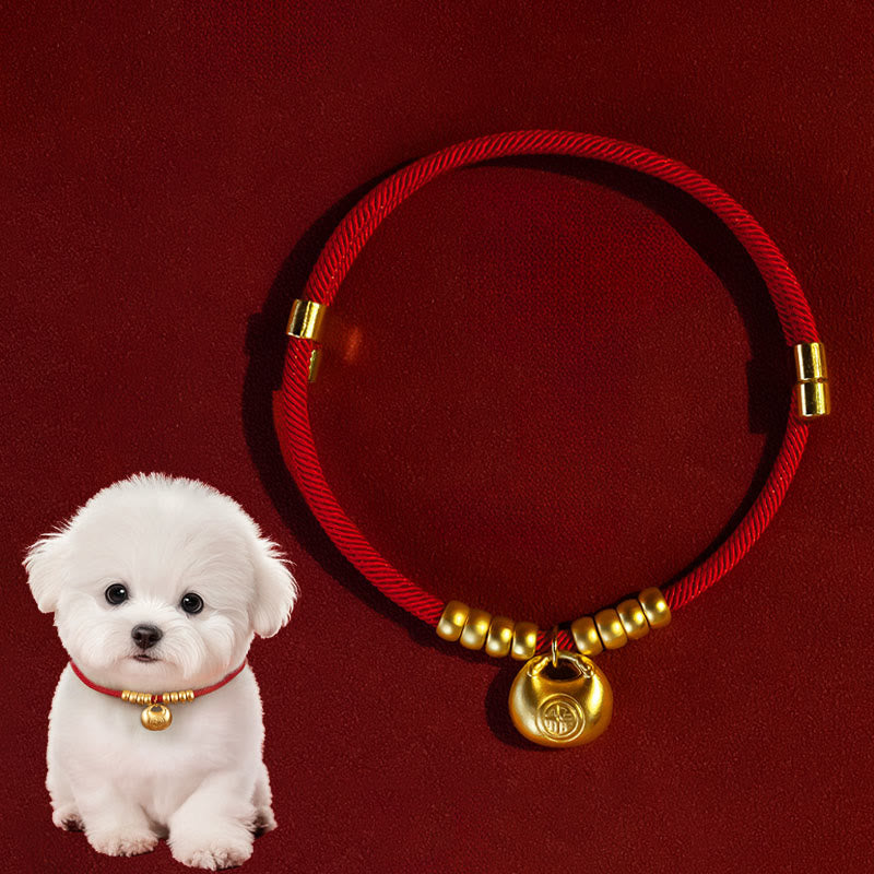 Collare per animali domestici con perline di corda rossa e Buddha Stones, regolabile, per gatti e cani di piccola taglia - Ciondolo a forma di lingotto - 25-50 cm - image 0