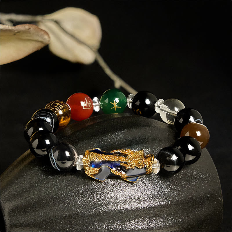 Braccialetto positivo Pi Xiu con perle di sardonice e Buddha Stones, cinque elementi, cambia colore - 12MM - image 0