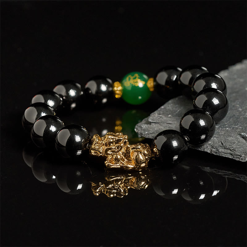 Braccialetto di protezione Pi Xiu con perle di agata verde e onice nero Buddha Stones - image 2