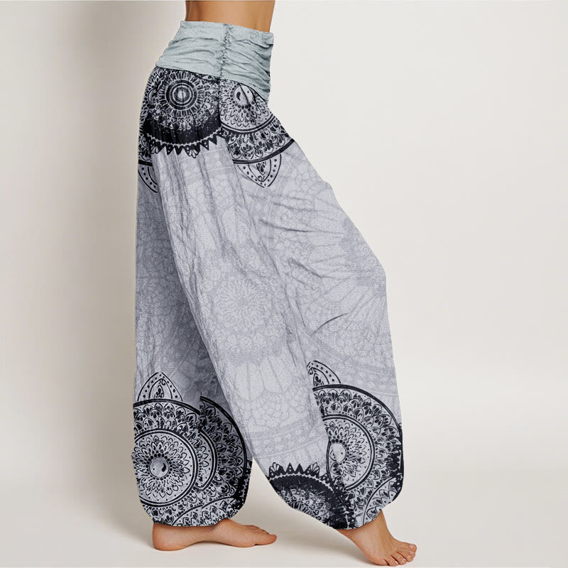 Pantaloni harem da donna con elastico in vita e motivo mandala circolare in puro cotone Buddha Stones - image 11