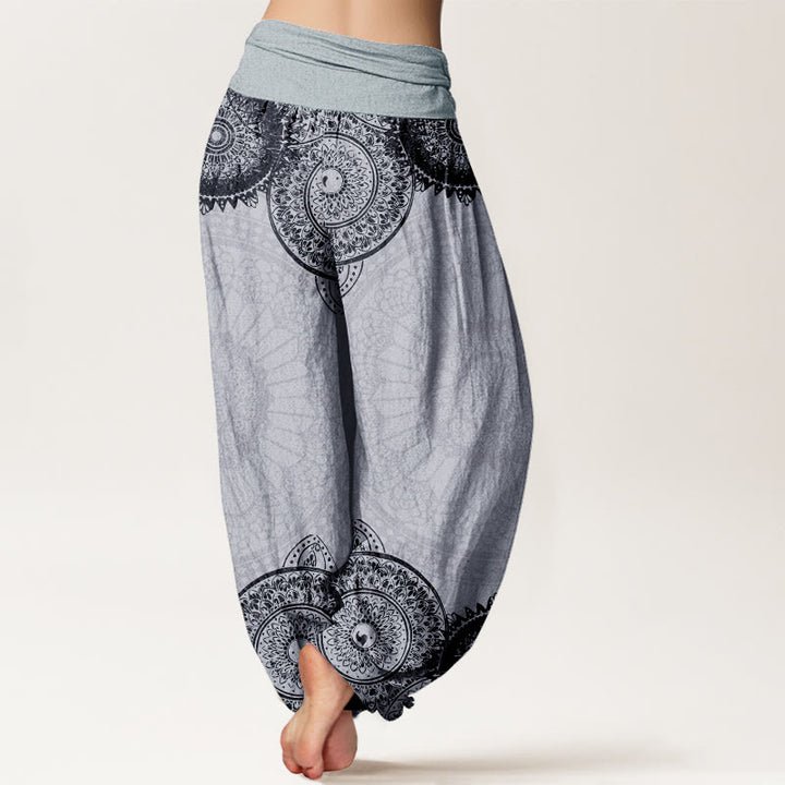 Pantaloni harem da donna con elastico in vita e motivo mandala circolare in puro cotone Buddha Stones - image 10