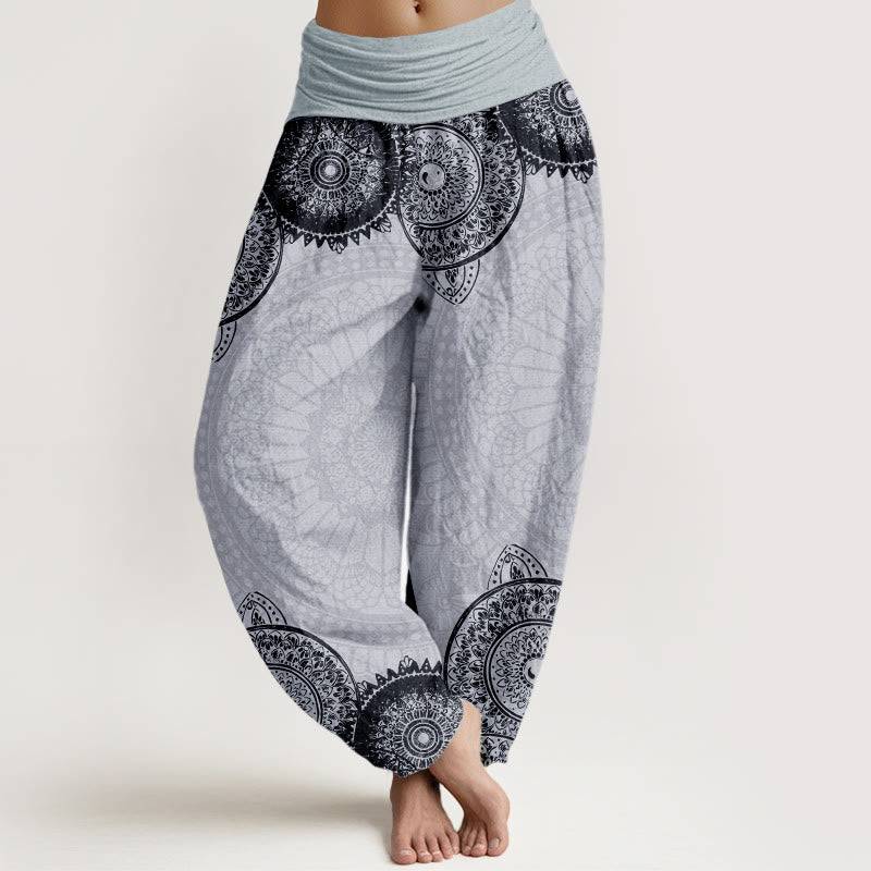 Pantaloni harem da donna con elastico in vita e motivo mandala circolare in puro cotone Buddha Stones - Grigio chiaro - US22, UK/AU26, EU54 (6XL) - image 9