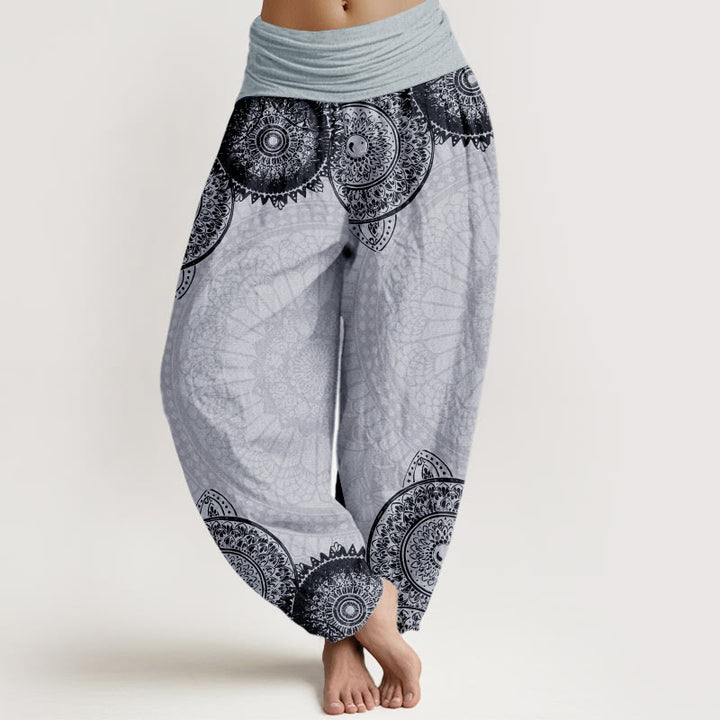 Pantaloni harem da donna con elastico in vita e motivo mandala circolare in puro cotone Buddha Stones - Grigio chiaro - US22, UK/AU26, EU54 (6XL) - image 9