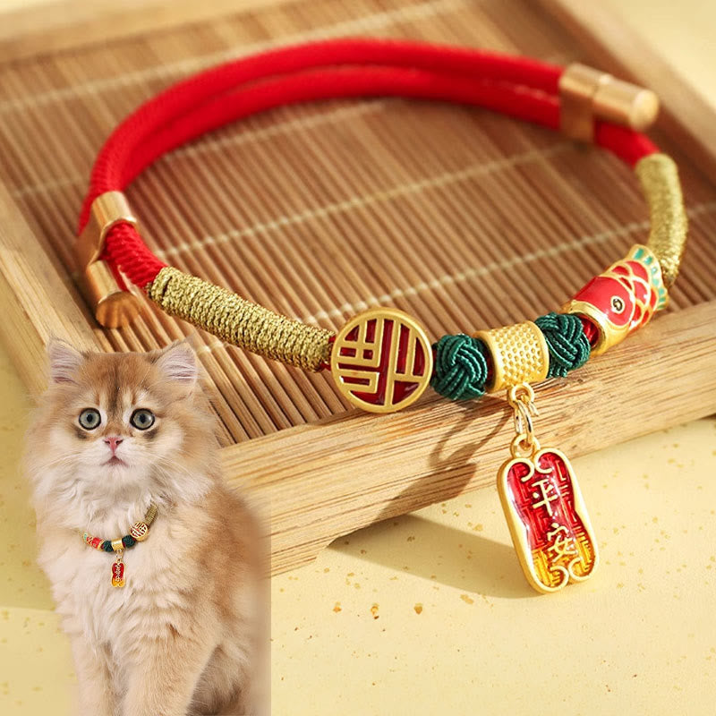 Ciondolo in metallo con Buddha Stones, corda rossa, pace, gioia, benedizione, protezione, collare regolabile per gatti e cani di piccola taglia - Corda rossa - 30-40 cm - image 0