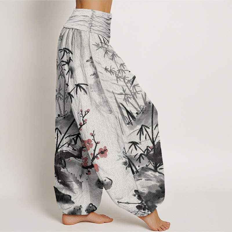 Pantaloni harem da donna con elastico in vita, motivo Buddha Stones Cotton Plum Blossoms Bamboo Orchids Chrysanthemums - image 2