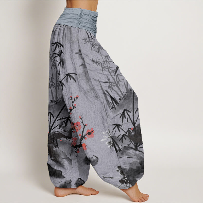 Pantaloni harem da donna con elastico in vita, motivo Buddha Stones Cotton Plum Blossoms Bamboo Orchids Chrysanthemums - image 9