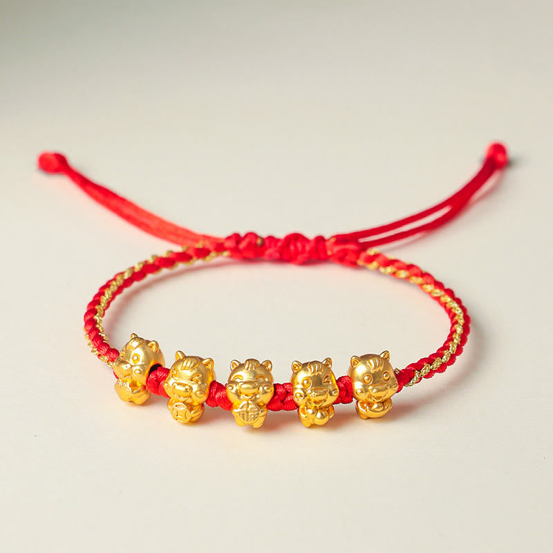 Braccialetto con cordino rosso in argento sterling 999 con carattere Fu Buddha Stones, anno del cavallo e prosperità - image 11