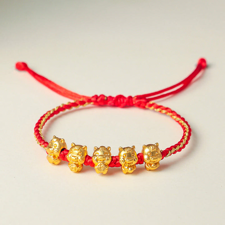 Braccialetto con cordino rosso in argento sterling 999 con carattere Fu Buddha Stones, anno del cavallo e prosperità - image 11