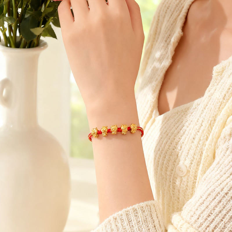 Braccialetto con cordino rosso in argento sterling 999 con carattere Fu Buddha Stones, anno del cavallo e prosperità - image 12