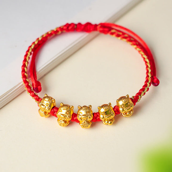 Braccialetto con cordino rosso in argento sterling 999 con carattere Fu Buddha Stones, anno del cavallo e prosperità - image 10