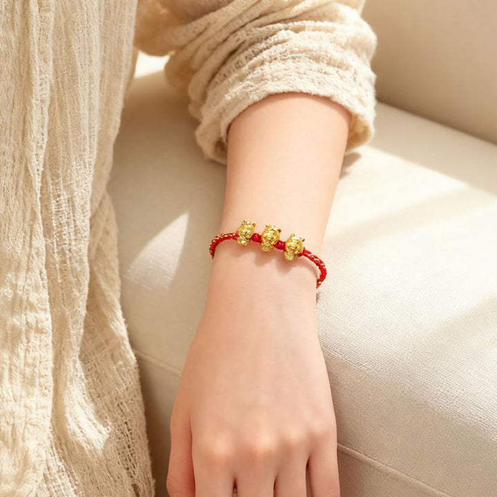 Braccialetto con cordino rosso in argento sterling 999 con carattere Fu Buddha Stones, anno del cavallo e prosperità - image 3