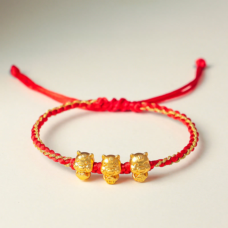 Braccialetto con cordino rosso in argento sterling 999 con carattere Fu Buddha Stones, anno del cavallo e prosperità - image 1