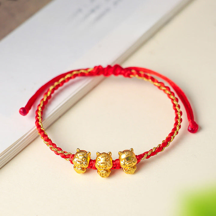 Braccialetto con cordino rosso in argento sterling 999 con carattere Fu Buddha Stones, anno del cavallo e prosperità - image 2