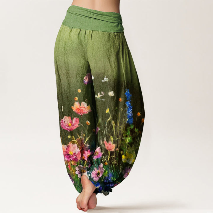 Pantaloni harem da donna con elastico in vita, in cotone, casual, stile acquerello, motivo floreale, motivo Buddha Stones - image 5