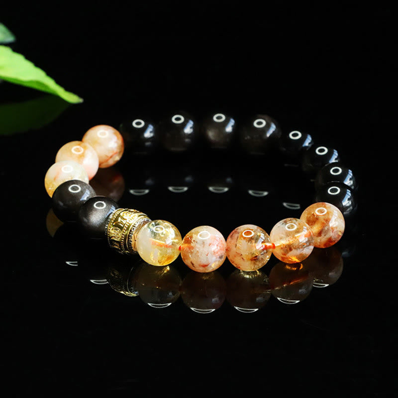 Braccialetto di protezione in ossidiana e citrino con Buddha Stones Om Mani Padme Hum e argento lucido - image 3
