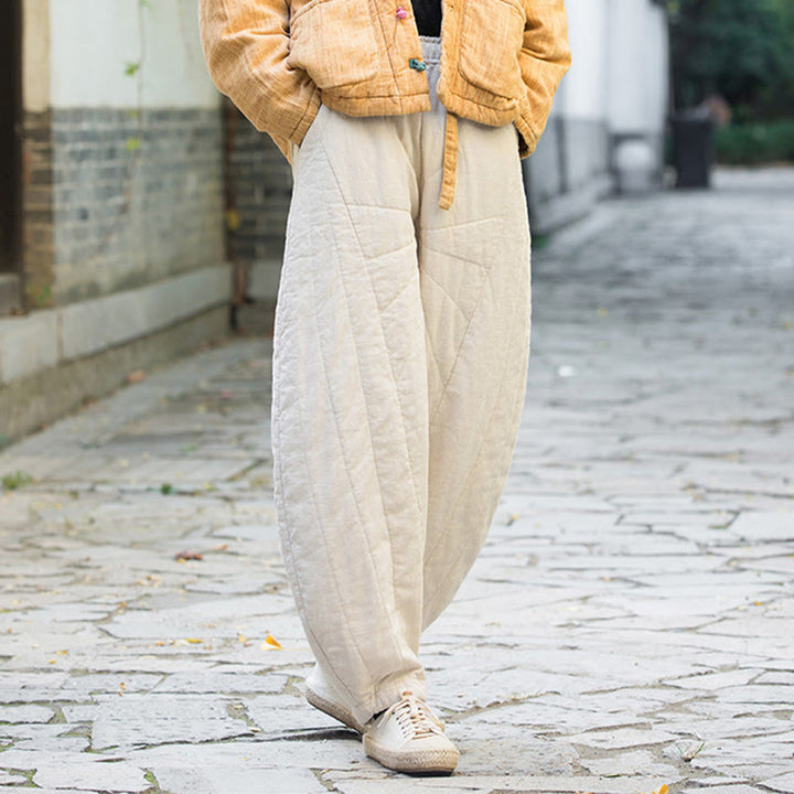 Pantaloni da donna Buddha Stones in cotone spesso e semplice, con tasche, lunghezza 7-8 - image 3